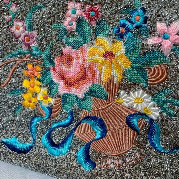 🤩 Vintage 50’s Embroidered French Glass & Steel Cut Beaded Handbag - Picture 5 of 10
